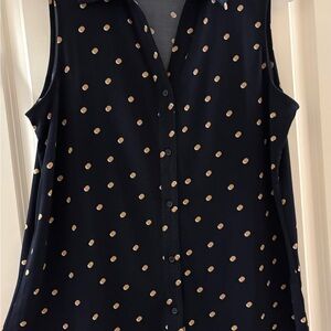 Adrianna Papell Blue Sleeveless Blouse with Polo Collar